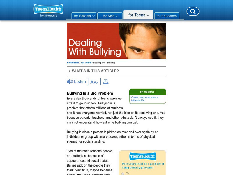 Kids Health: Dealing With Bullying Article Kids Health: Dealing With Bullying Article