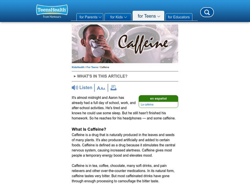 Kids Health: Caffeine Article Kids Health: Caffeine Article