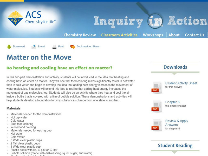 Inquiry in Action: Matter on the Move Activity Inquiry in Action: Matter on the Move Activity