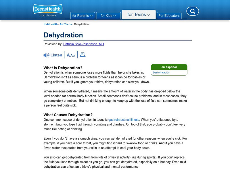 Kids Health: Dehydration Article