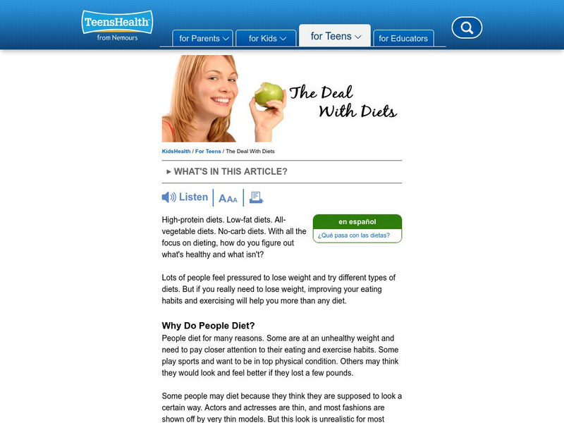 Kids Health: The Deal With Diets Article Kids Health: The Deal With Diets Article