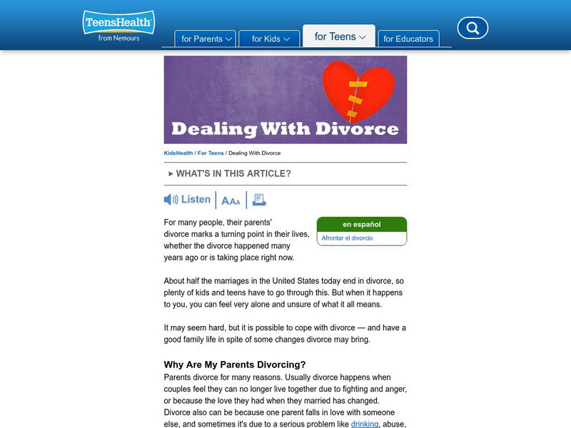 Kids Health: Dealing With Divorce Article Kids Health: Dealing With Divorce Article