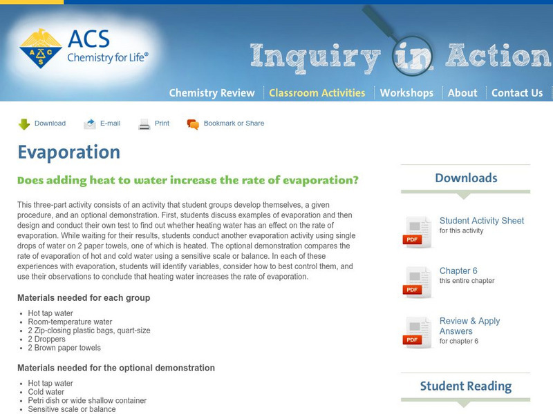 Inquiry in Action: Evaporation Activity Inquiry in Action: Evaporation Activity