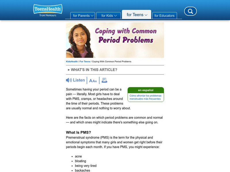 Kids Health: Coping With Common Period Problems Article Kids Health: Coping With Common Period Problems Article