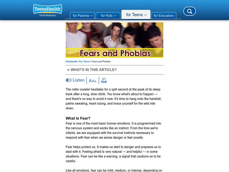 Kids Health: Fears and Phobias Article Kids Health: Fears and Phobias Article