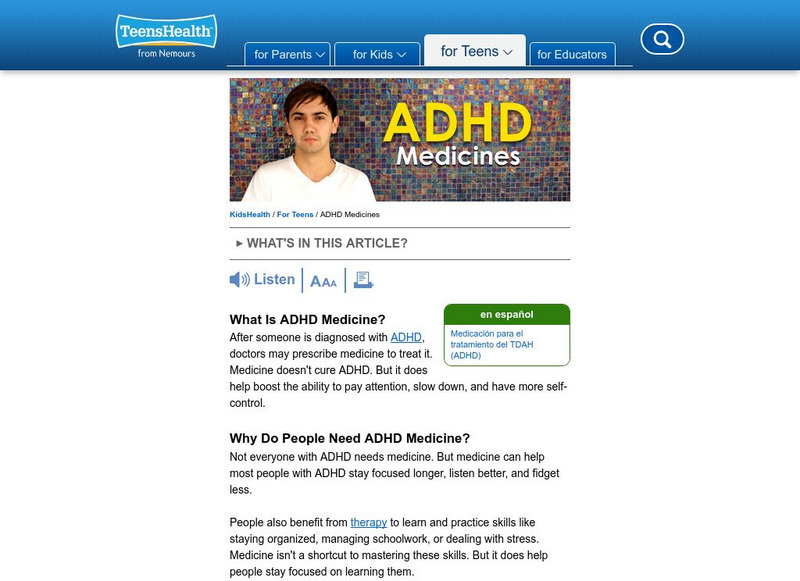 Kids Health: Adhd Medicines Article