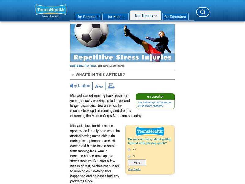 Kids Health: Repetitive Stress Injuries Article Kids Health: Repetitive Stress Injuries Article