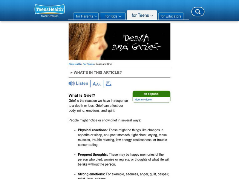 Kids Health: Death and Grief Article Kids Health: Death and Grief Article