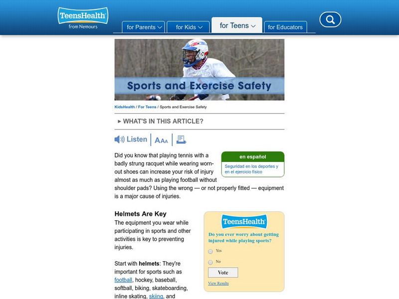 Kids Health: Sports and Exercise Safety Article Kids Health: Sports and Exercise Safety Article