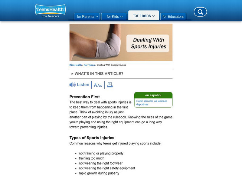 Kids Health: Dealing With Sports Injuries Article Kids Health: Dealing With Sports Injuries Article