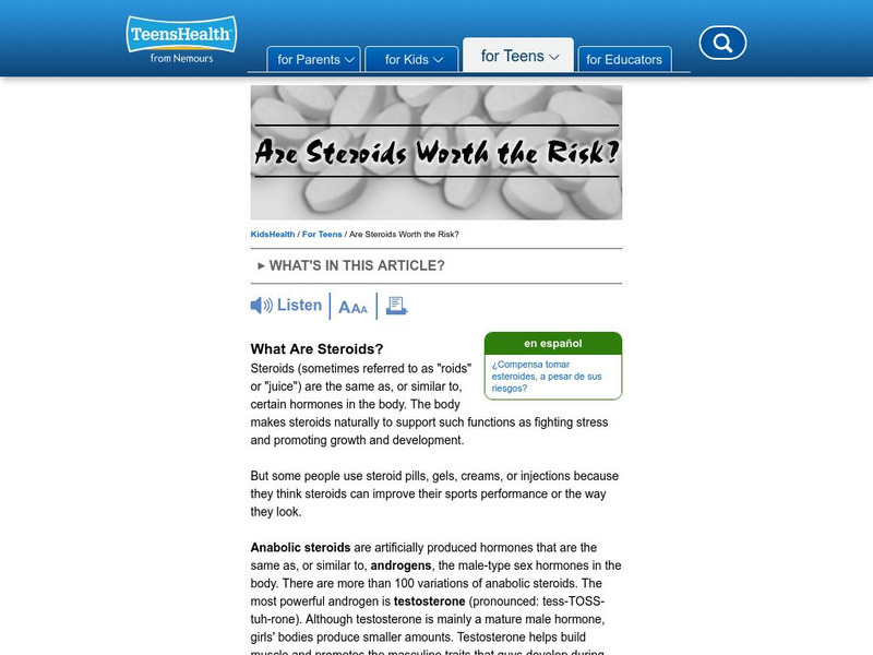 Kids Health: Are Steroids Worth the Risk Article Kids Health: Are Steroids Worth the Risk Article