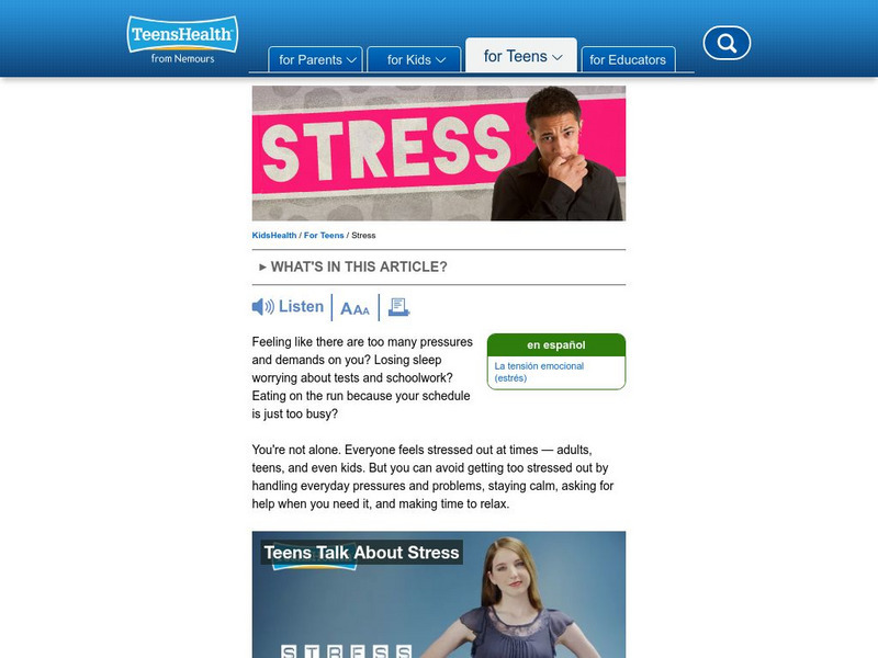 Kids Health: Stress Article