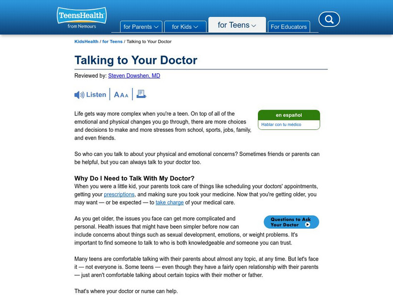 Kids Health: Talking to Your Doctor Article Kids Health: Talking to Your Doctor Article