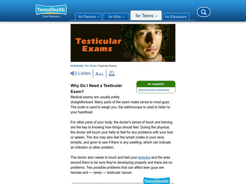 Kids Health: Testicular Exams Article Kids Health: Testicular Exams Article