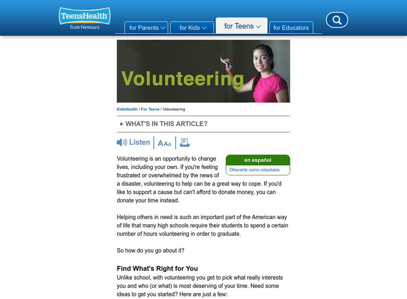 Kids Health: Volunteering Article Kids Health: Volunteering Article