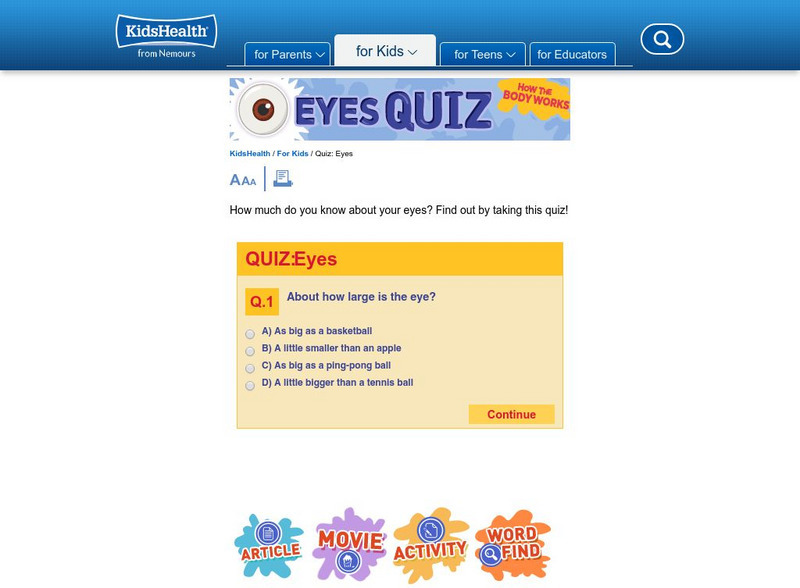 Kids Health: Eye Quiz Unknown Type Kids Health: Eye Quiz Unknown Type