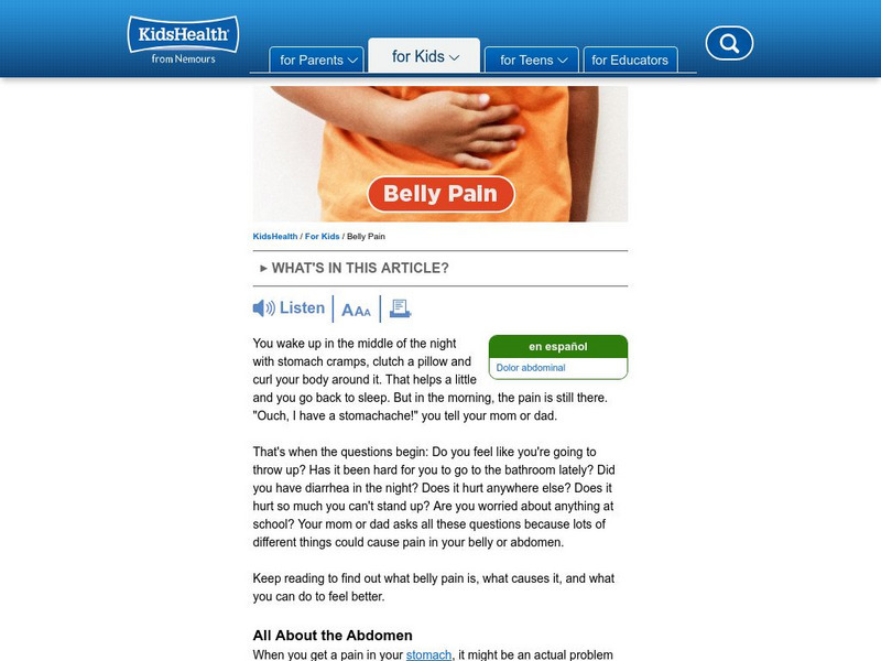 Kids Health: Abdominal Pain Article Kids Health: Abdominal Pain Article