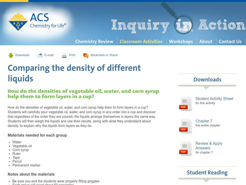 Inquiry in Action: Comparing the Density of Different Liquids Activity Inquiry in Action: Comparing the Density of Different Liquids Activity