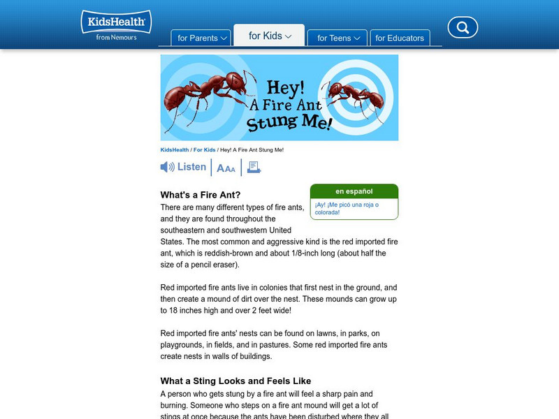 Kids Health: Hey! A Fire Ant Bit Me Article Kids Health: Hey! A Fire Ant Bit Me Article