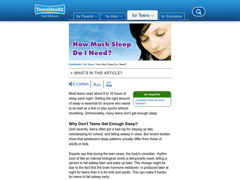 Kids Health: How Much Sleep Do I Need? Article Kids Health: How Much Sleep Do I Need? Article