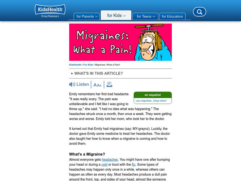Kids Health: Migraines: What a Pain Article