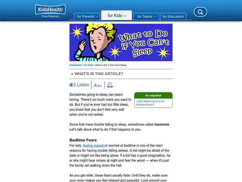 Kids Health: What to Do if You Can't Sleep Article Kids Health: What to Do if You Can't Sleep Article