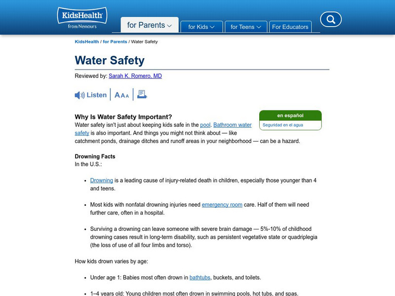 Kids Health: Staying Safe While in the Water Article