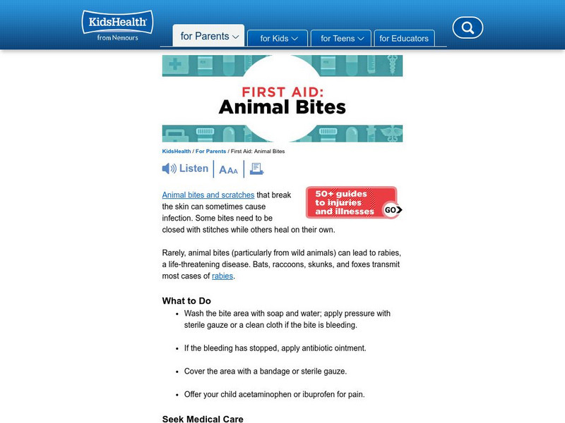 Kids Health: Animal Bites Instruction Sheet Article Kids Health: Animal Bites Instruction Sheet Article