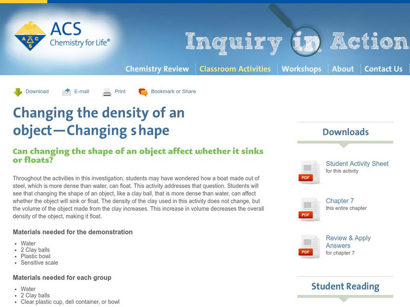 Inquiry in Action: Changing the Density of an Object: Changing Shape Activity