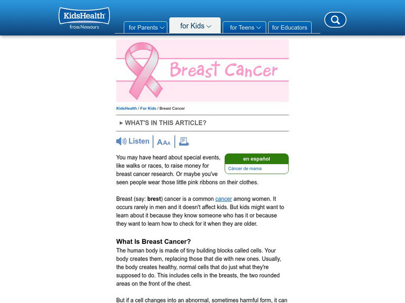 Kids Health: Breast Cancer Article Kids Health: Breast Cancer Article