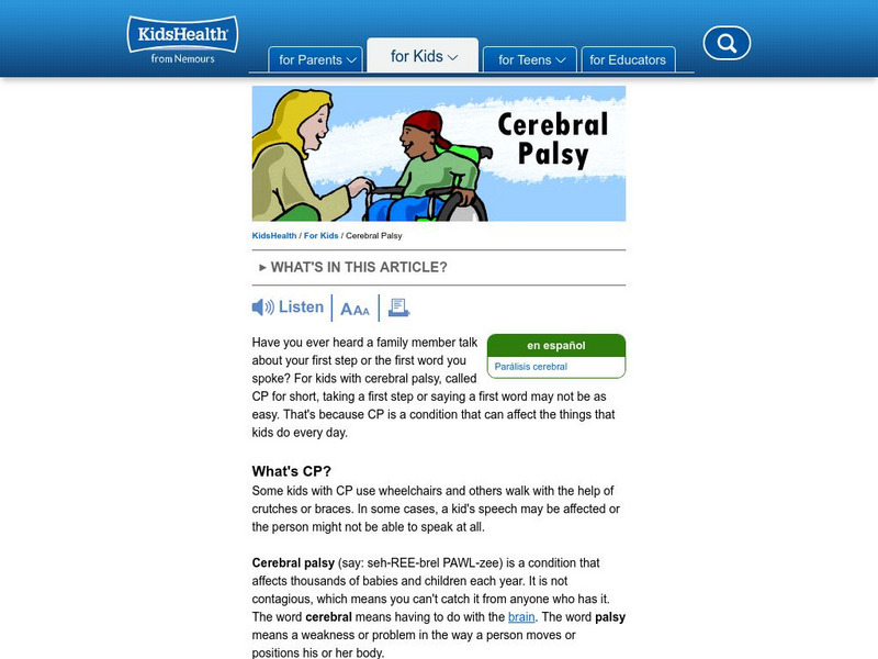 Kids Health: Cerebral Palsy Article Kids Health: Cerebral Palsy Article