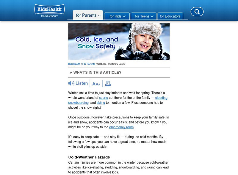 Kids Health: Cold, Ice, and Snow Safety Article Kids Health: Cold, Ice, and Snow Safety Article