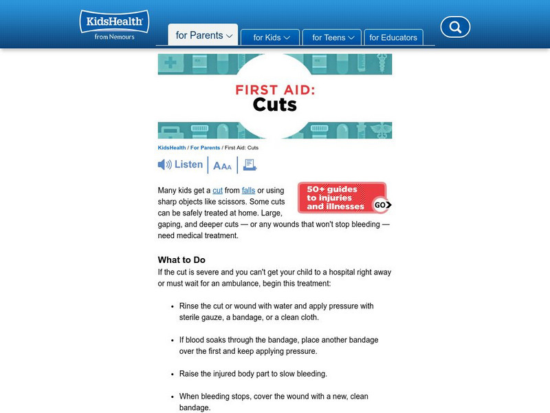Kids Health: Cuts Instruction Sheet Article Kids Health: Cuts Instruction Sheet Article