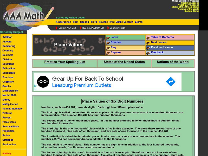 Aaa Math: Place Value Unit Plan Aaa Math: Place Value Unit Plan