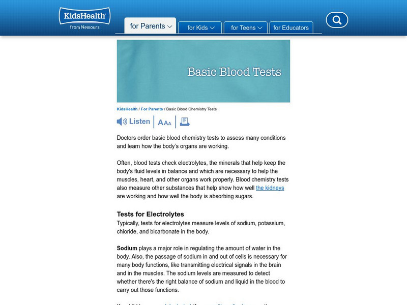 Kids Health: Electrolytes Article Kids Health: Electrolytes Article