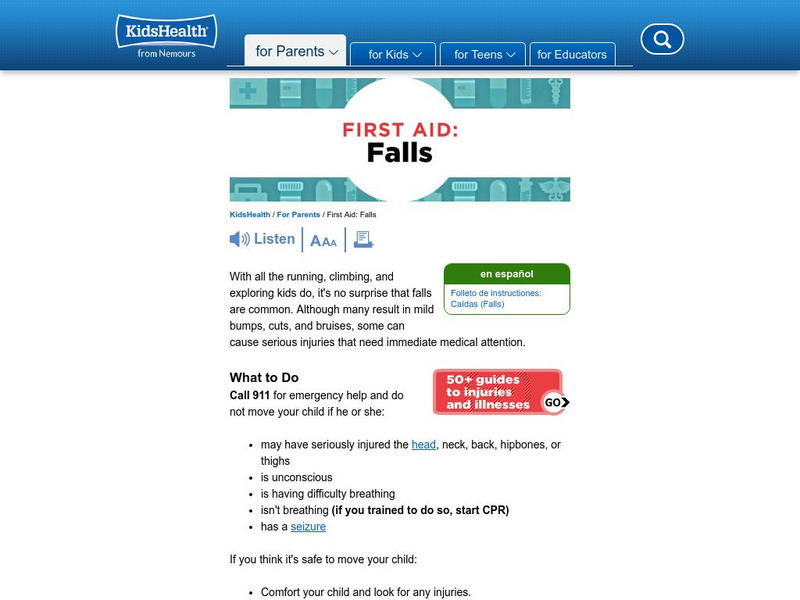Kids Health: Falls Instruction Sheet Article Kids Health: Falls Instruction Sheet Article
