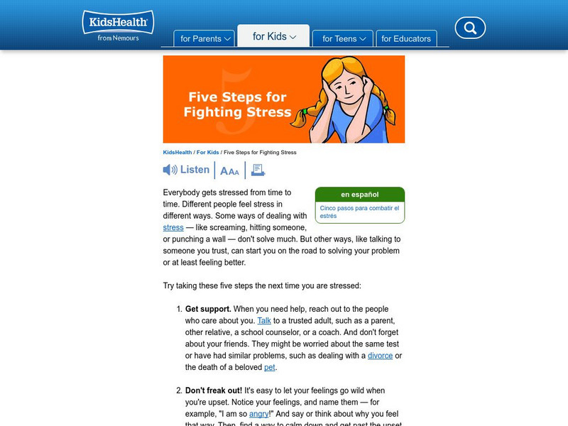 Kids Health: Five Steps for Fighting Stress Article Kids Health: Five Steps for Fighting Stress Article