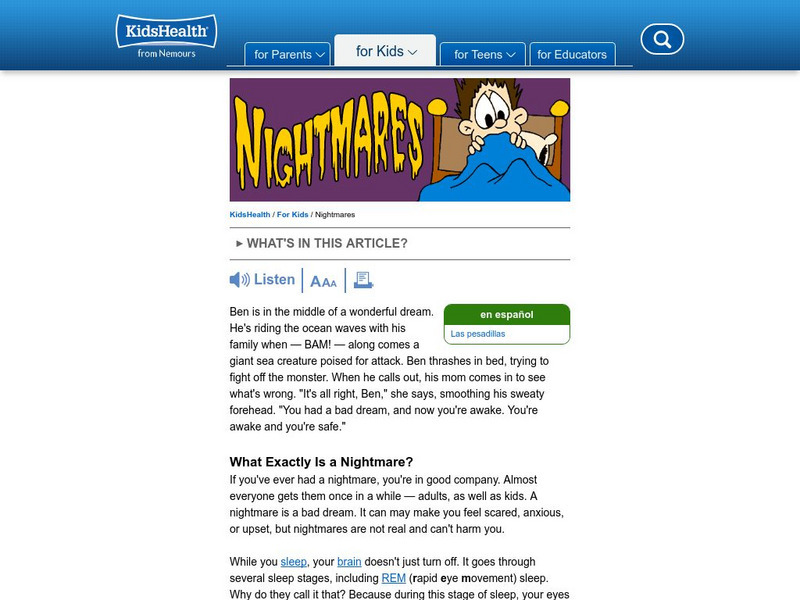 Kids Health: Nightmares Article Kids Health: Nightmares Article