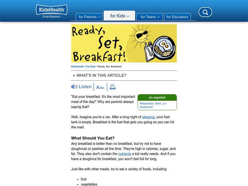 Kids Health: Ready, Set, Breakfast! Article Kids Health: Ready, Set, Breakfast! Article