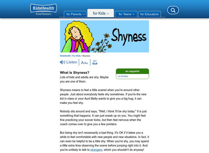 Kids Health: Shyness Article Kids Health: Shyness Article