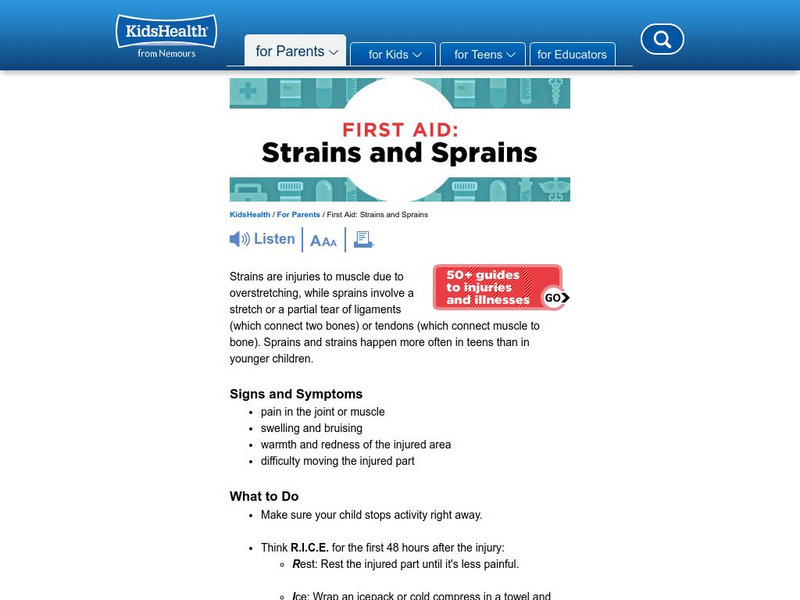 Kids Health: Strains and Sprains Article Kids Health: Strains and Sprains Article