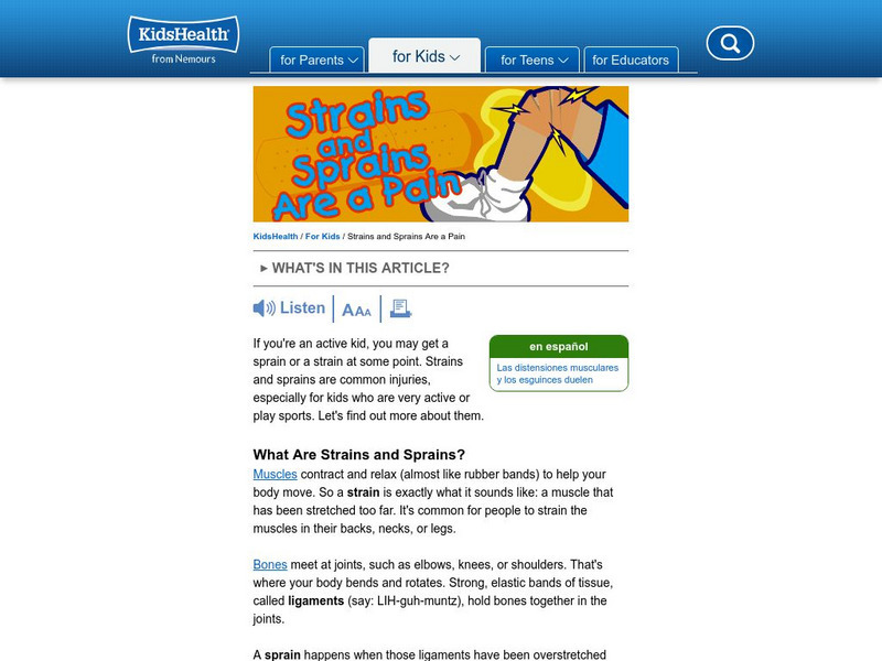 Kids Health: Strains and Sprains Are a Pain Article Kids Health: Strains and Sprains Are a Pain Article