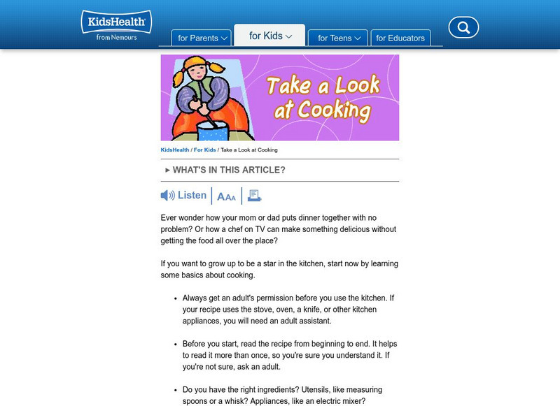 Kids Health: Take a Look at Cooking Article Kids Health: Take a Look at Cooking Article