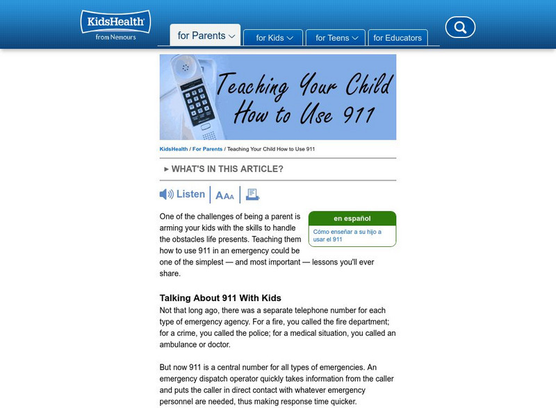 Kids Health: Teaching Your Child How to Use 911 Article Kids Health: Teaching Your Child How to Use 911 Article