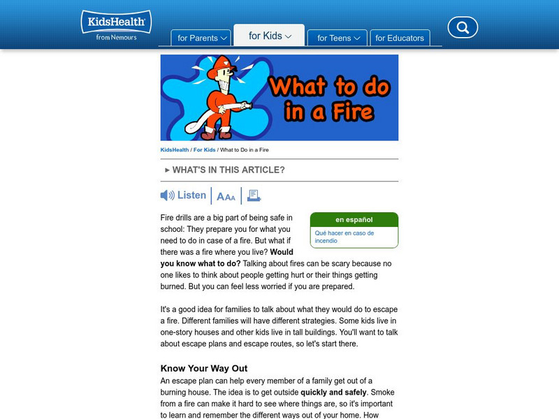 Kids Health: What to Do in a Fire Article Kids Health: What to Do in a Fire Article