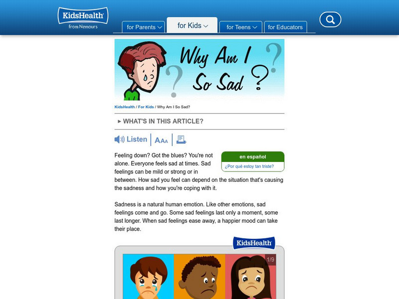 Kids Health: Why Am I So Sad Article Kids Health: Why Am I So Sad Article