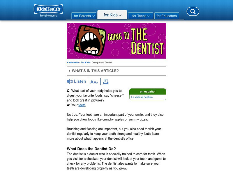 Kids Health: Going to the Dentist Article Kids Health: Going to the Dentist Article