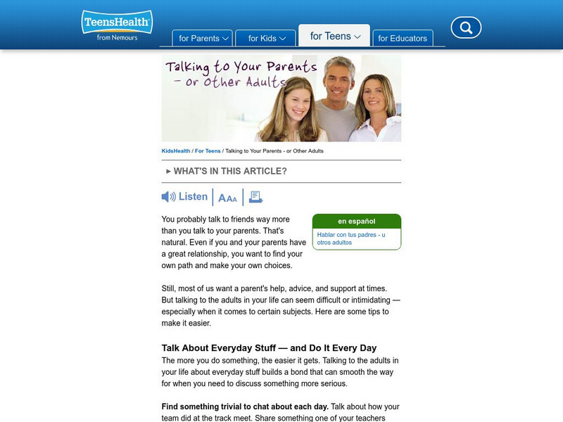 Kids Health: Talking to Your Parents or Other Adults Article Kids Health: Talking to Your Parents or Other Adults Article
