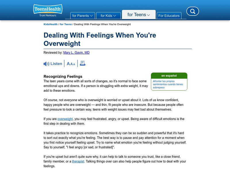 Kids Health: Dealing With Feelings When You're Overweight Article Kids Health: Dealing With Feelings When You're Overweight Article