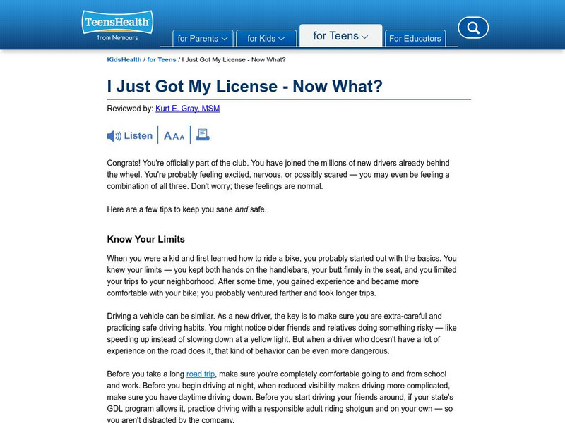 Kids Health: I Just Got My License Now What? Article Kids Health: I Just Got My License Now What? Article